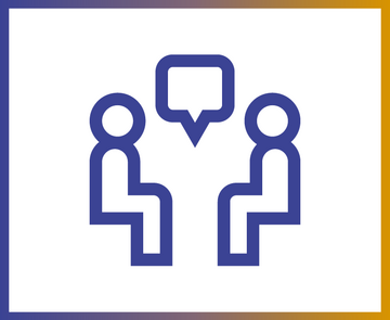 Teaser-Icon Beratung (zwei sitzende stilisierte Personen mit Sprechblase in der Mitte)