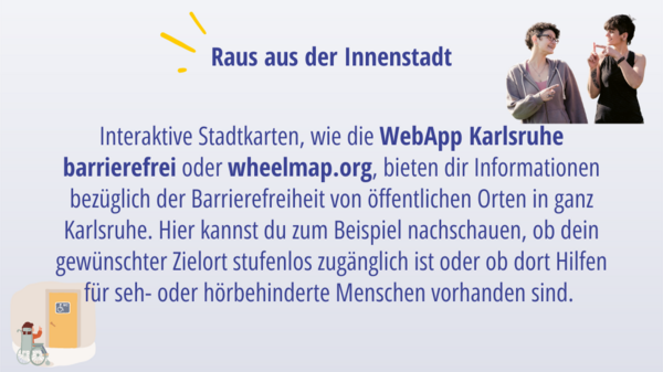 Hinweise zu wheelmap.org und Web App Karlsruhe Barrierefrei, Foto von zwei Gebärdesprechenden, 