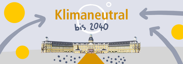 Karlsruher Stadtschloss, Pfeile, Text Klimaneutral bis 2040