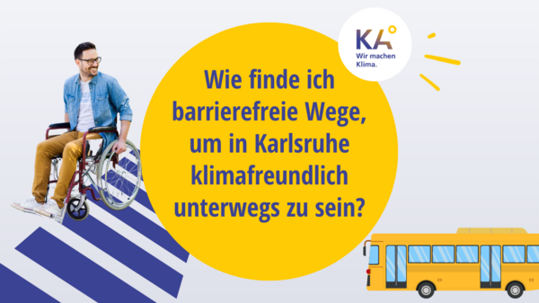 Titel, Mann im Rollstuhl, Grafik eines Zebrastreifens, Bus-Grafik