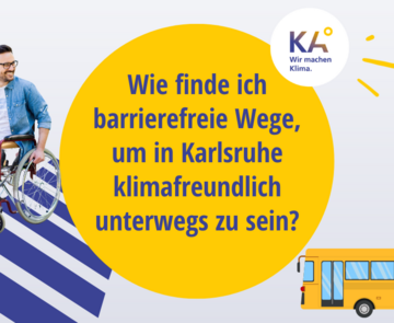 Titel, Mann im Rollstuhl, Grafik eines Zebrastreifens, Bus-Grafik