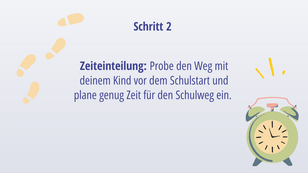 Grafik von Wecker, Fußspuren, Zeiteinteilung