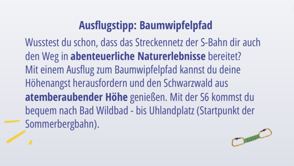 Ausflugstipp Baumwipfelpfad, Beschreibung Anfahrt mit Icon Kletterseil