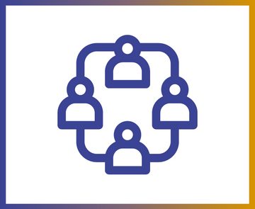 Teaser-Icon zu CommunityStrom, Badische Energie Servicegesellschaft - vier stilisierte Personen in einem Viereck verbunden mit einer Linie