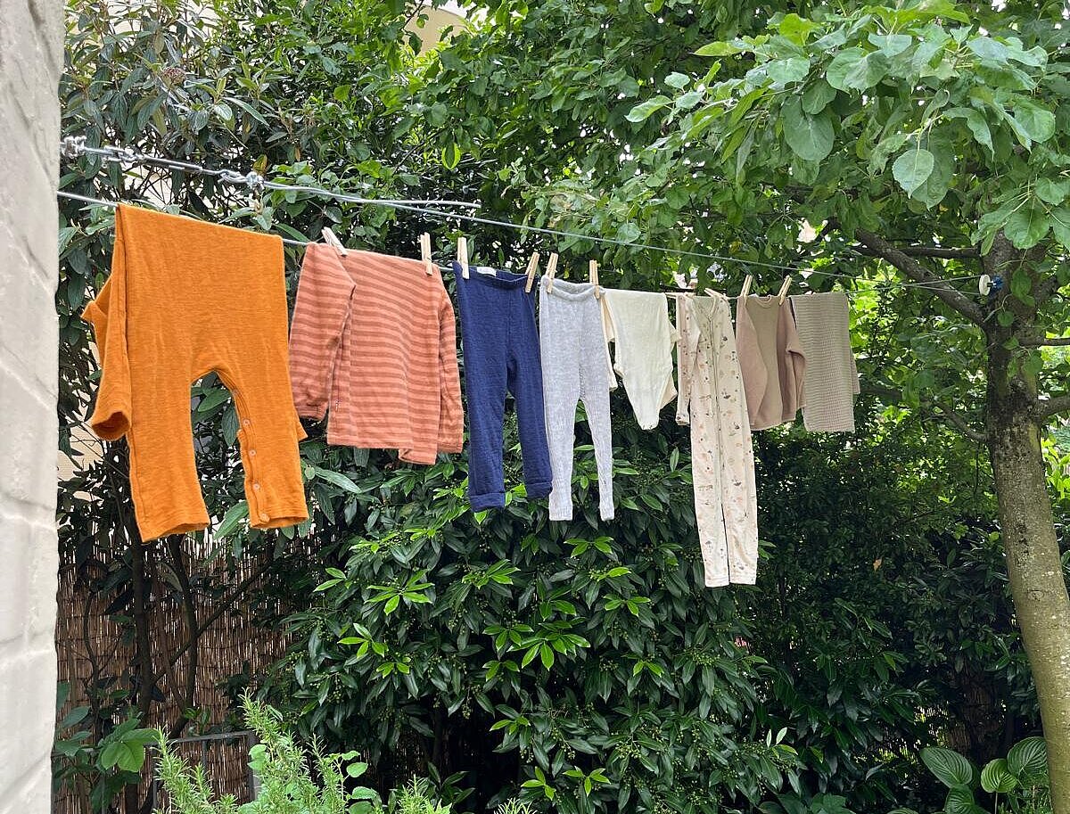 Foto von Wäscheleine, die durch einen Garten führt