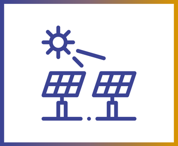 Teaser-Icon zu Photovoltaik-Lösungen für Gewerbe und Industrie  Stadtwerke Karlsruhe - zwei stilisierte Solarpanele, darüber scheint die Sonne