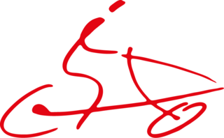 Logo des Lastenrad-Initiative für die Region Karlsruhe e.V., Lastenkarle Karlsruhe: ein mit wenigen Lininien gezeichnetes rotes Fahrrad mit Fahrer*in auf weißem Grund