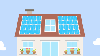 Eine Comic-Zeichnung eines Hauses mit Solarmodulen